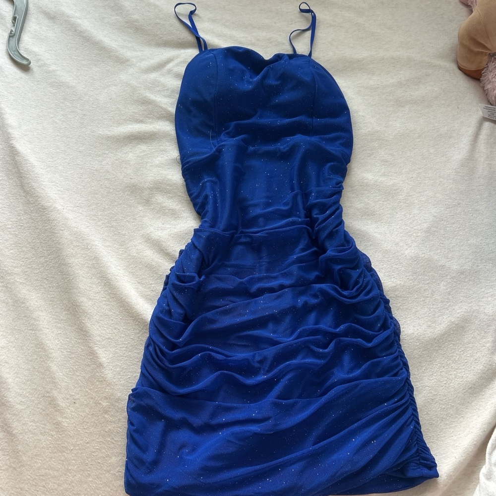 Crystal Doll Royal Blue Ruched Mini Dress